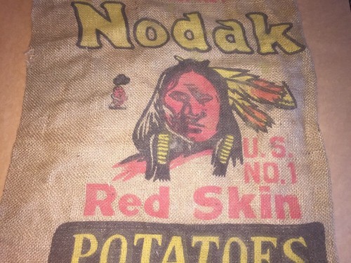 North Dakota Potatoes Native American Sioux Indian Produce Burlap Gunny Sack Bag