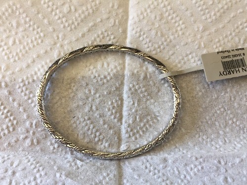 Pre-owned John Hardy $795  Ss Hinged Bangle Medium Lava Black Sapphire Bracelet