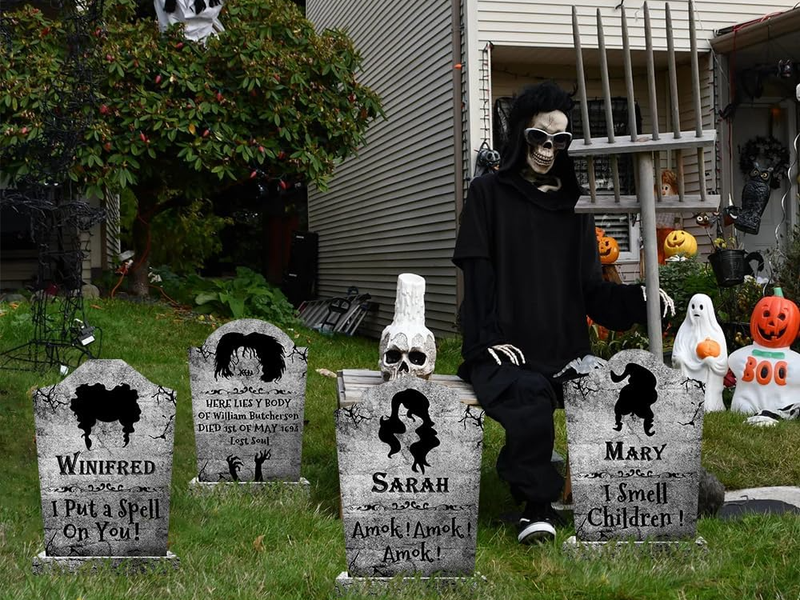 Outdoor Halloween Decorations, 4ct Large Hocus Pocus Witches Tombstones,