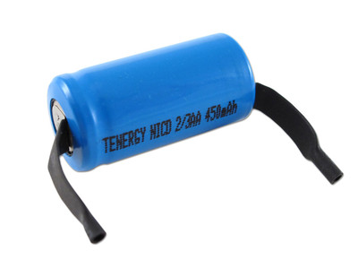 Tenergy 2/3AA Size 450mAh NiCd Rechargeable Battery Cell Flat Top w/ Tabs