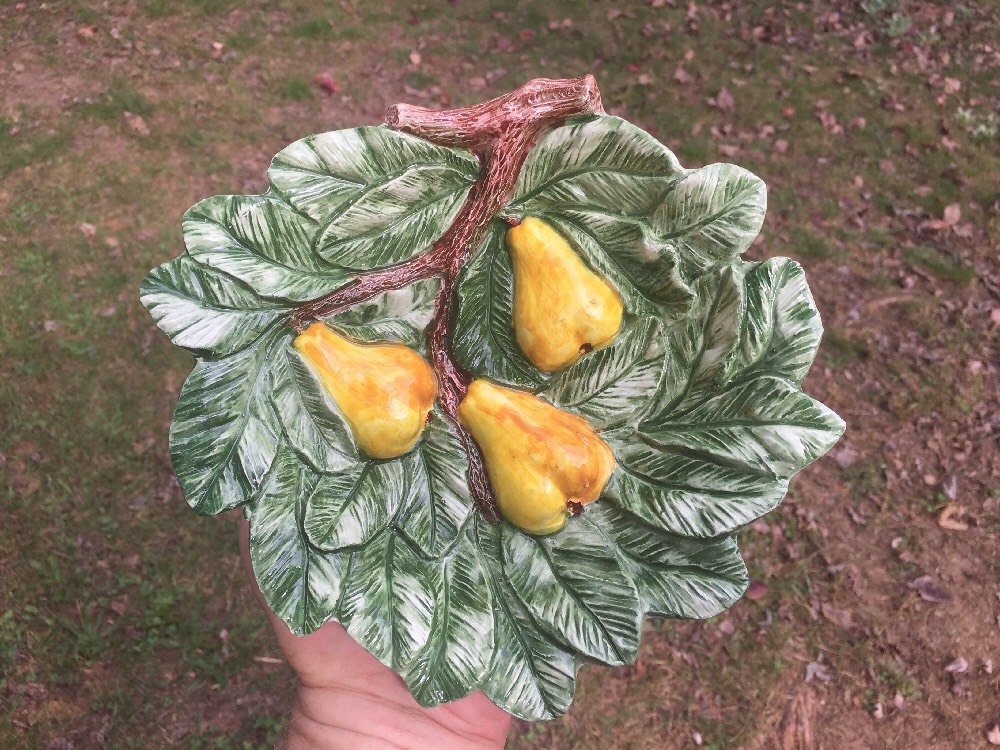 Antique Rare Vintage 3-D Hand Painted LEMON PEARS Blossom Lusterware Bowl SET 2