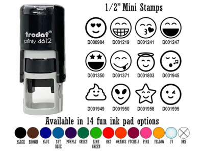 Emoticons Faces Icons Happy 1/2'' Self-Inking Rubber Stamp Ink Stamper