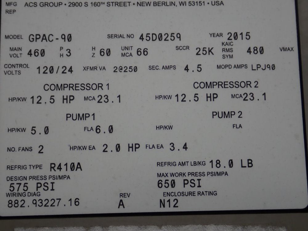 AIR COOLED CHILLER 20 TON AEC  GPAC90