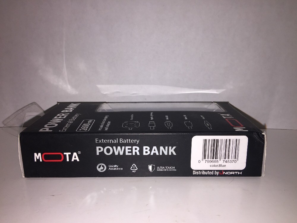 MOTA Phone 2600mAh POWER BANK Portable External Battery Blue w/ Adapter / USB
