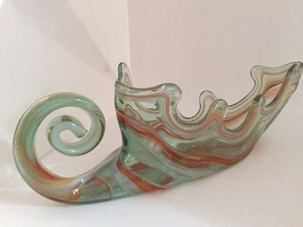 Hand blown Art Glass  Abstract Cornucopia 14
