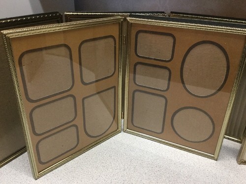 9 Vintage Etched Gold Tone Metal Picture Frame Lot Double/Triple Hinged Single