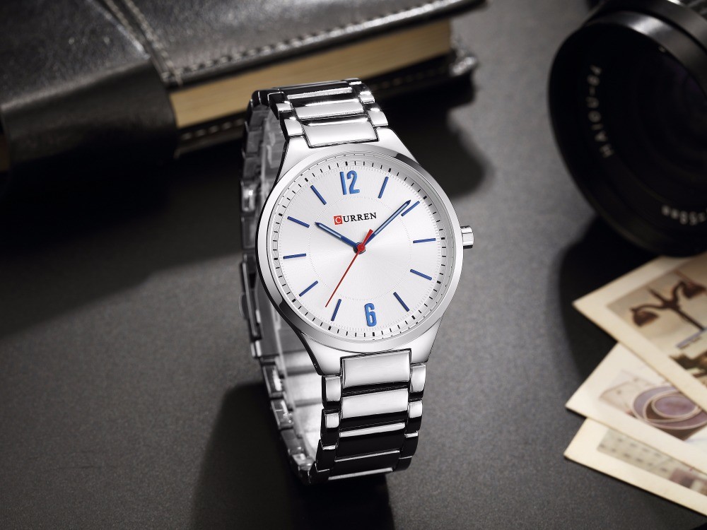 Orologio Polso Curren 8280 Uomo Analogico Quarzo Moderno Silver Quadr Silver lac