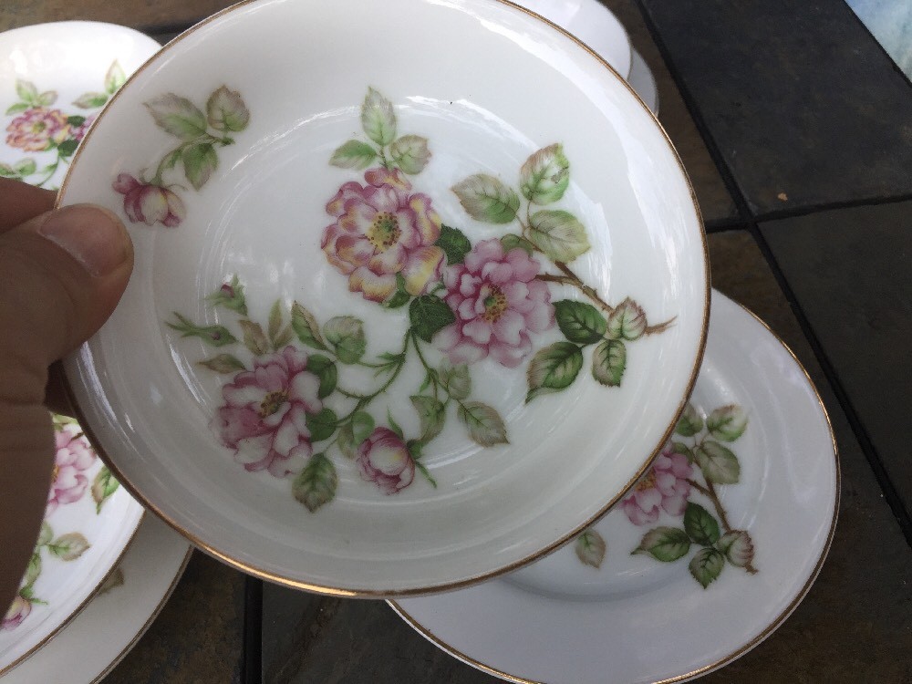 Antique FUJI CHINA MINUET Floral 4 Dessert Bowl + 4 Sandwich Plate SET OF 8 ??J8