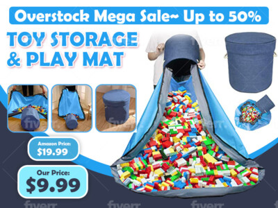 59'' Toy Storage Organizer/Play Mat Foldable Toy Basket/Crate/Box with Handle
