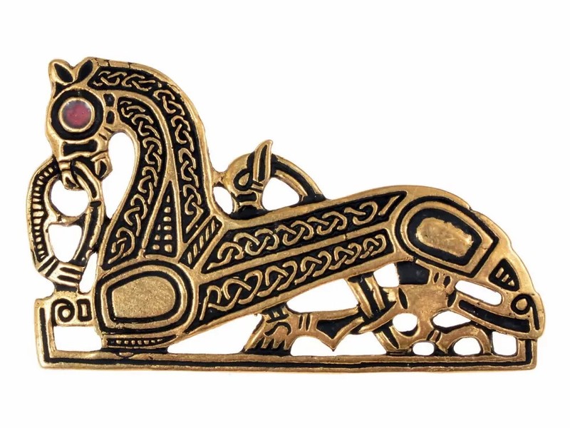 Wikinger Pferde Fibel Brosche Bronze Rechts Mittelalter Schmuck Neu