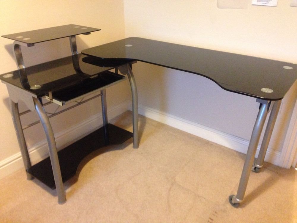 Black and Silver Glass Swivel Corner Desk from Homebase ...