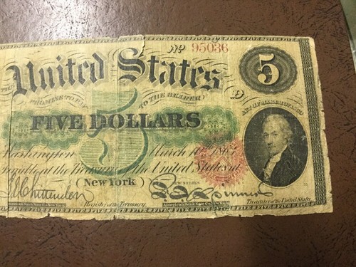 1863 $5 Legal Tender United States Note.