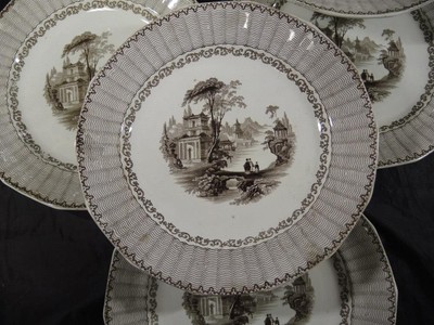 Eight 1840s Antique Ralph Hall Brown Transfer 10 1/2