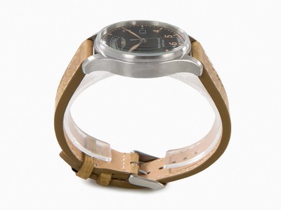 Pre-owned Annie Iron  Cockpit Automatic Watch, Black, 42 Mm, Leather, Day And Date, 5164-2