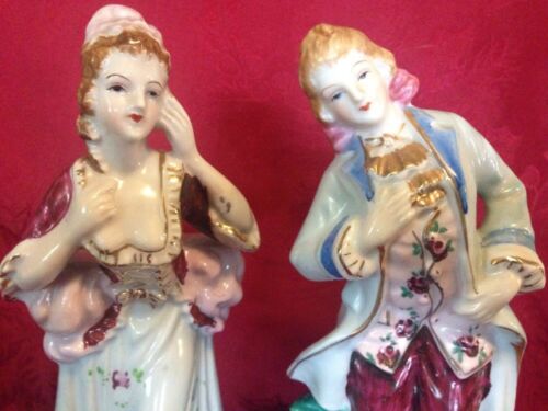 Vintage Made In Japan Porcelain Figurine Pair Lady Man 18thC Dress