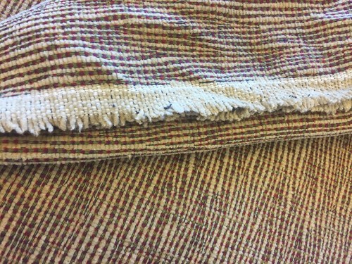 Upholstery Drapery Fabric 1.5 Yards Tan Green Burgundy Woven Check