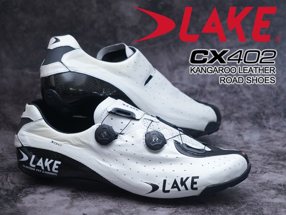 @@LAKE CX402-X(WIDE) 41.5 　レイクCX402ワイド@@ LAKE CX402 Kangaroo Leather Cycling Shoes: White/Black EU48