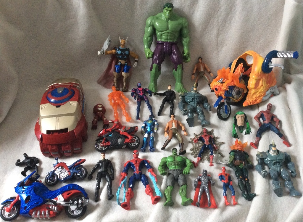 Vintage action figures from 1990s to 2000s Marvel superheroes, Wwe