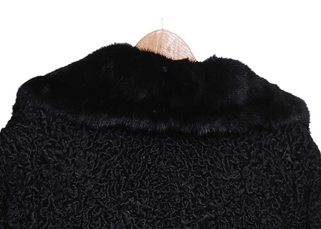 Pre-owned Handmade Black Real Persian Lamb Fur Long Coat All Sizes & 40" Length Mink Fur Collar