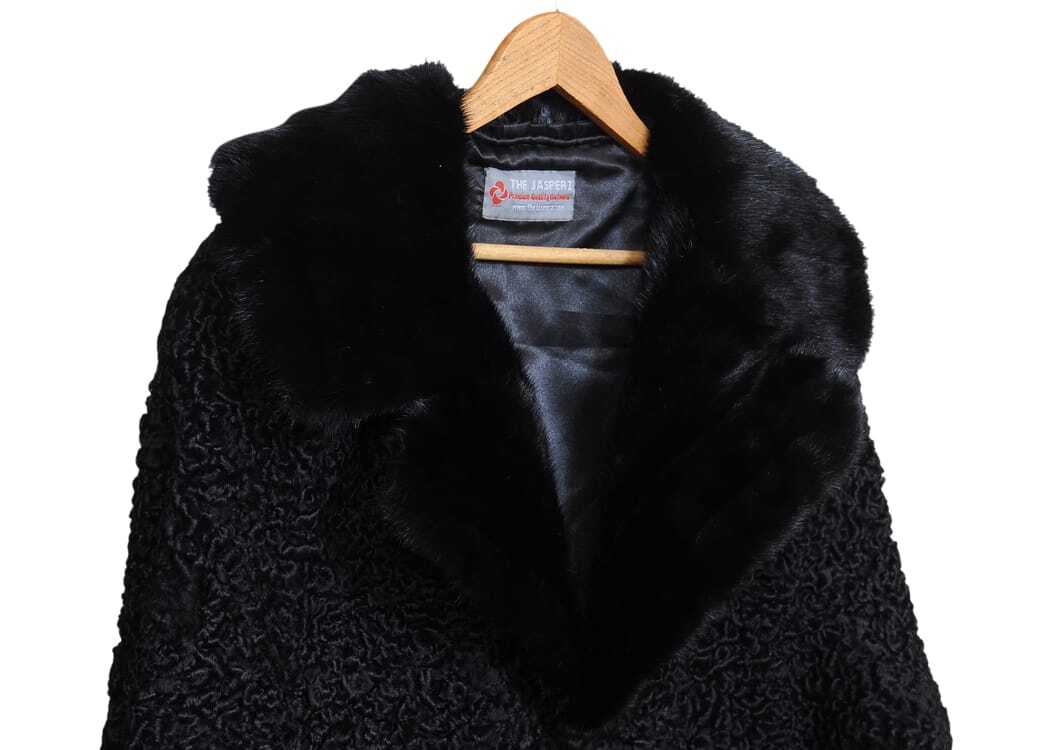 Pre-owned Handmade Black Real Persian Lamb Fur Long Coat All Sizes & 40" Length Mink Fur Collar
