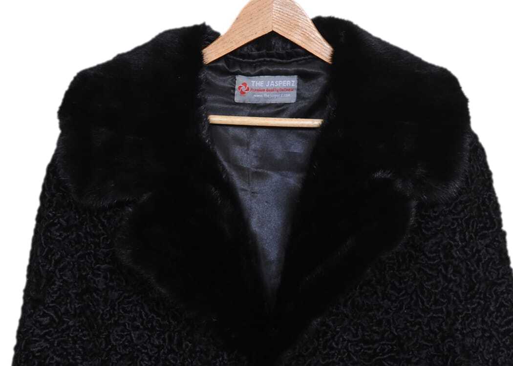 Pre-owned Handmade Black Real Persian Lamb Fur Long Coat All Sizes & 40" Length Mink Fur Collar