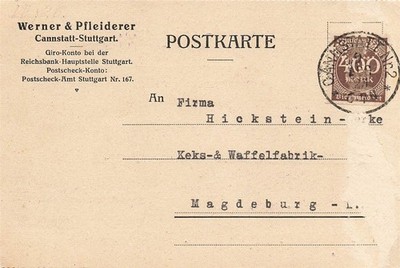 111708) DR Blg mit Perfin/Firmenlochung PPW aus Stuttgart, Werner & Pfleiderer