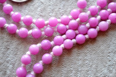 Majenta Pink Mashan Jade Hand Knotted Mala Beads Necklace - Blessed Karma Nirvan