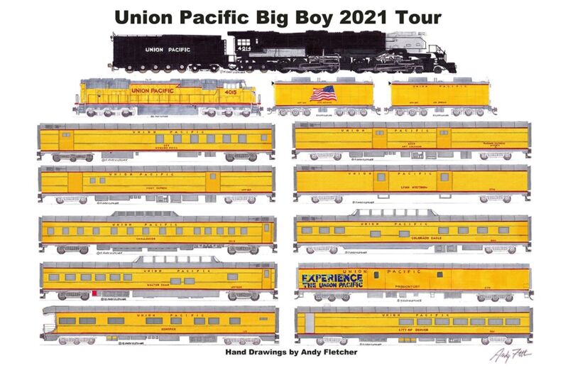 Union Pacific Big Boy #4014 Train 11"x17" Horizontal Poster Andy Fletcher signed