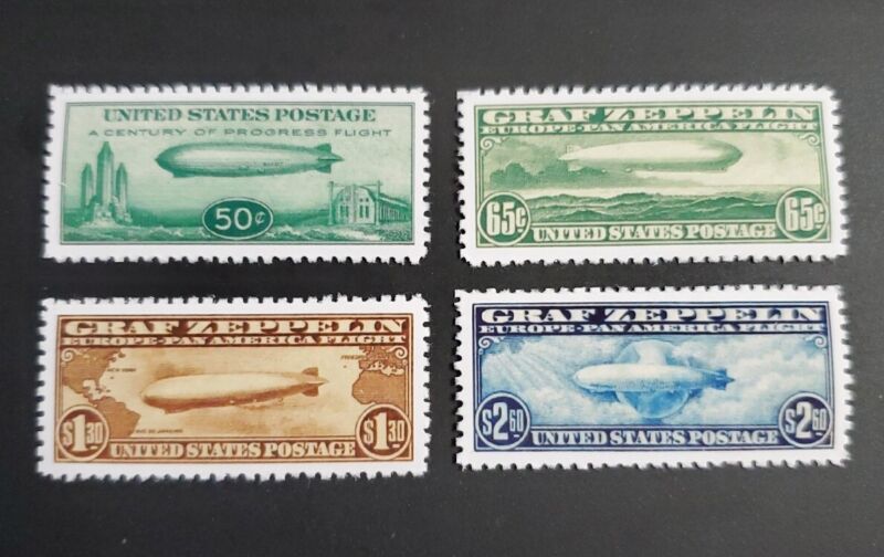 US Stamps Sc #C13, C14, C15, & C18 Graf Zeppelin Air Mail Stamp Replica Set