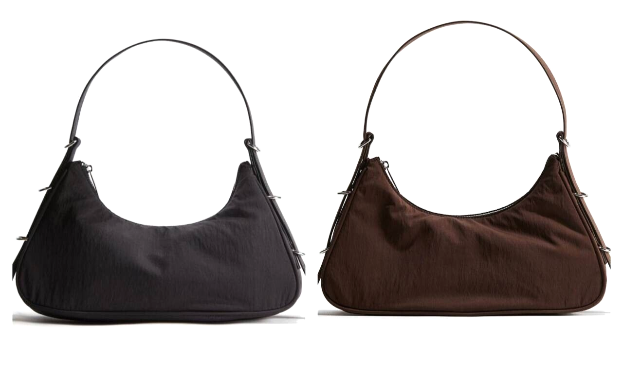 H&M Nylon Shoulder Bag Black / Dark Brown Adjustable Single