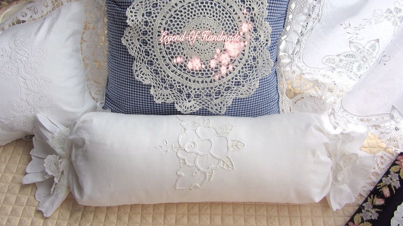 Lovely Taped Cutwork Candy Pillow Cover Neck Roll Pillow Case