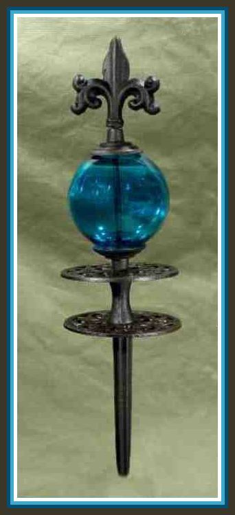 Garden Ornaments Fleur De Lis Blue Glass Globe Cast Iron Garden