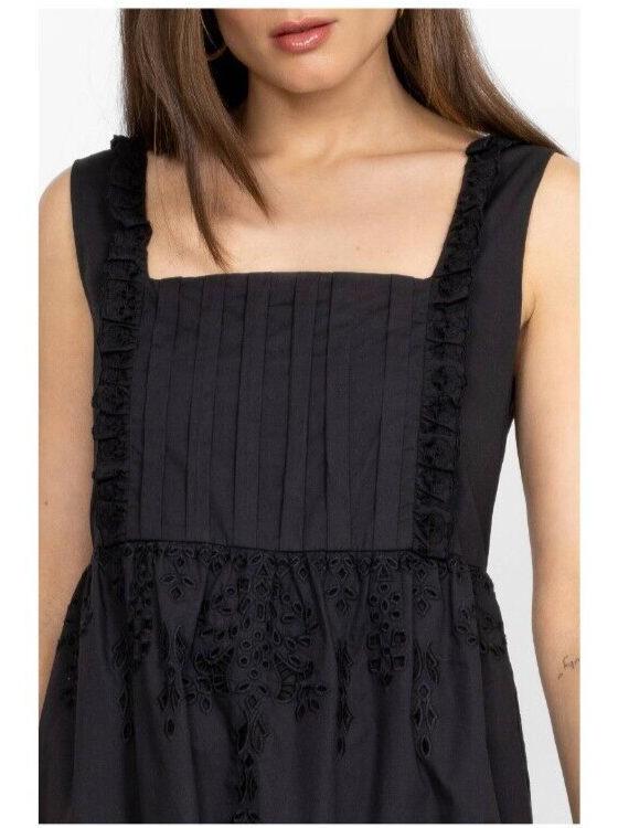 Pre-owned Johnny Was Size Xl Black Jesminda 100% Cotton Midi Dress Lined Embroidered
