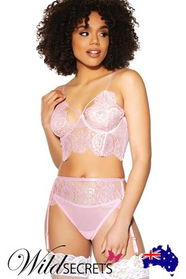 NEW Coquette Pine For Me Longline Bra with Garter Belt & Panty, Bra/Matching Set