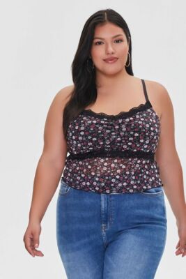 Forever 21 Black Floral Mesh Cropped Cami Top Plus Size 2X New!