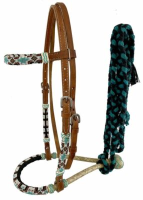 Royal King Braided Brown BOSAL Mecate Rope W Horsehair Tassel Leather Popper for sale online