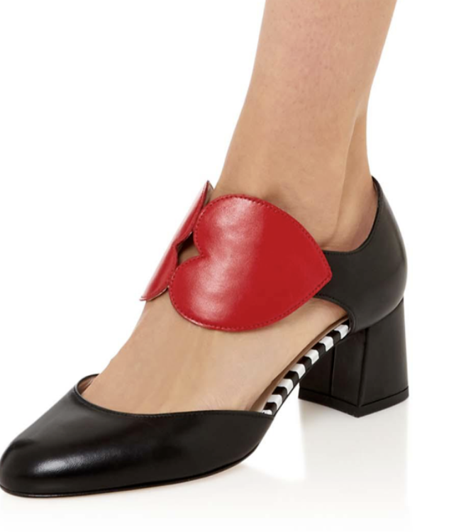 NEW 265 LULU GUINNESS Black LOVEHEART ANABEL Leather Heels Shoes