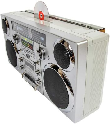 (Boombox) GPO BROOKLYN 80's Retro Bluetooth Silver - 80 Watts, CD, Cass, FM, USB
