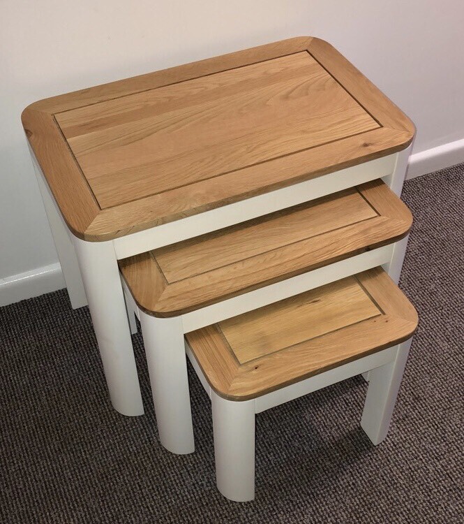 Solid Oak & White Nest of 3 Tables Hove Range Stunning & VGC