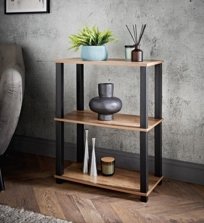 Coberg 3 Tier Shelf Dark Wood Finish Photos, Indoor Plants and Ornaments Display