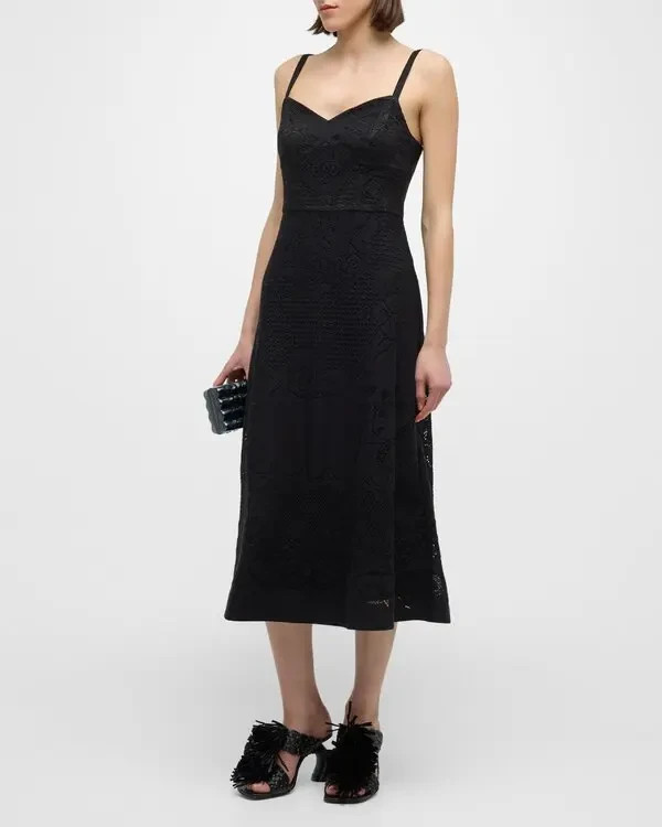 Kobi Halperin Willow Floral Lace Sweetheart Midi Dress Women's 4 Black Back Zip - Picture 1 of 15