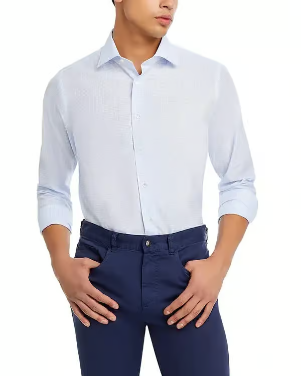 Canali Tonal Check Regular Fit Dress Shirt Men's 41/16 Blue Collared Long Sleeve - Picture 1 of 14