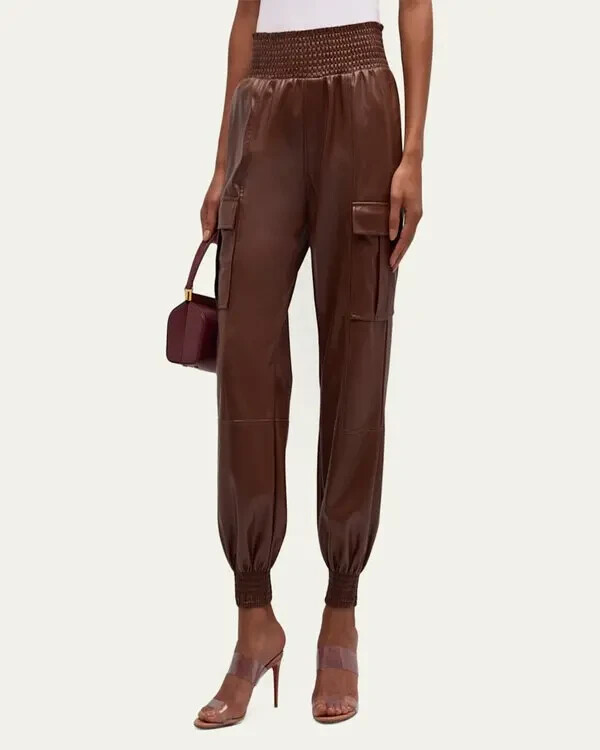 Cinq à Sept Jenning Vegan Leather Cargo Pants Women's S Espresso Pullon Style - Picture 1 of 17