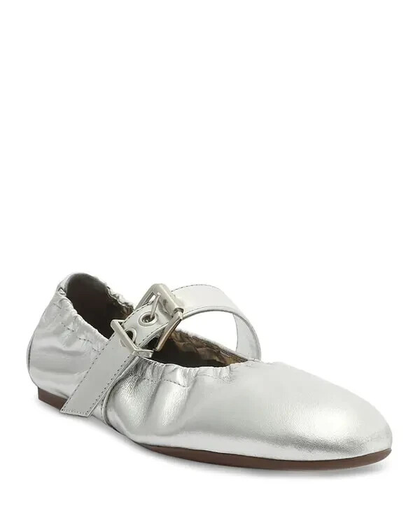 Schutz Calita Slip On Buckled Mary Jane Ballet Flats Women's 7B Prata Round Toe - Picture 1 of 10