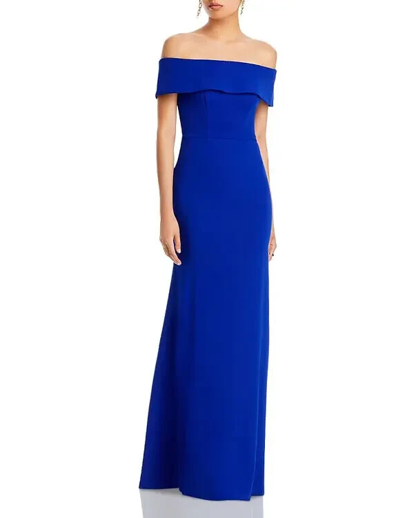 AQUA Formal Off-the-Shoulder Scuba Crepe Gown Women's 0 Marine Back Zip Closure - Picture 1 of 15