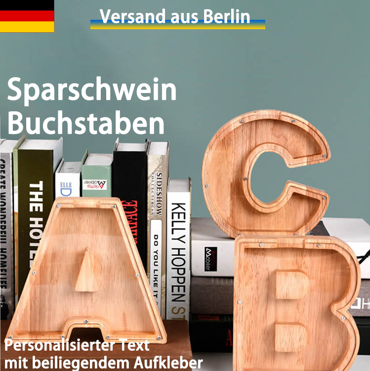 Buchstaben Sparschwein Holz Alphabet Spardose SparbÃ¼Chse Mit Indiv. Aufkleber