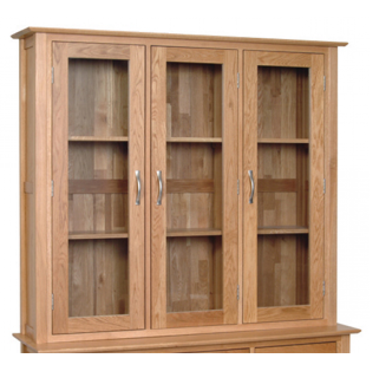 Norton Oak Furniture Contemporary 4ft6 Dresser Glass Top Hutch