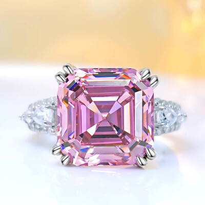 New 10mm Square Asscher Cut Yellow Citrine Gemstone Fashion Women Silver Ring