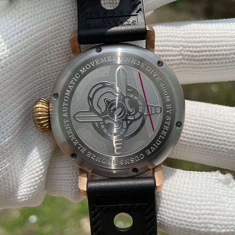 Pre-owned Steeldive 1903 Bronze Diver Watches Super Luminous Unique Crown 200m Pilot Watch