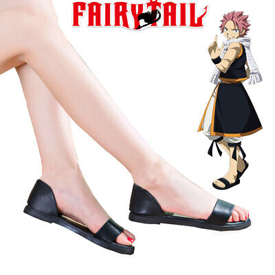 Hot Fairy Tail Dragon Slayers Natsu Dragneel Female Black Sandals Cosplay Shoes